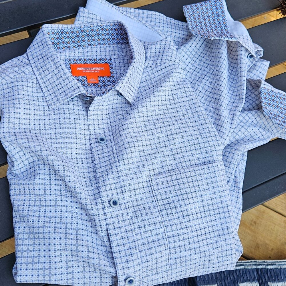 NWOT Johnston & Murphy Performance Mens Sz Small Blue & White Pattern